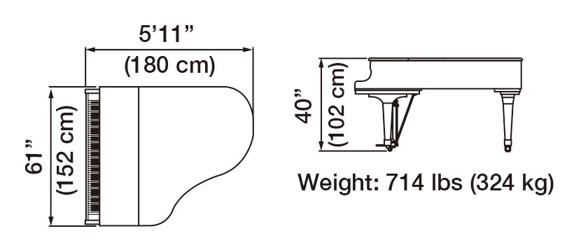 GX-2 Grand Piano Dimensions