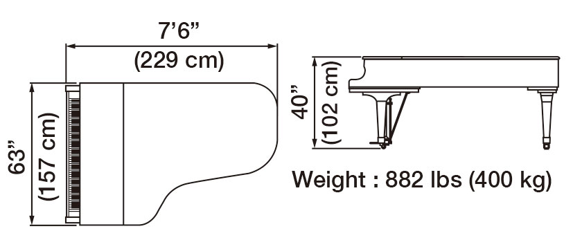 GX-7 Grand Piano Dimensions